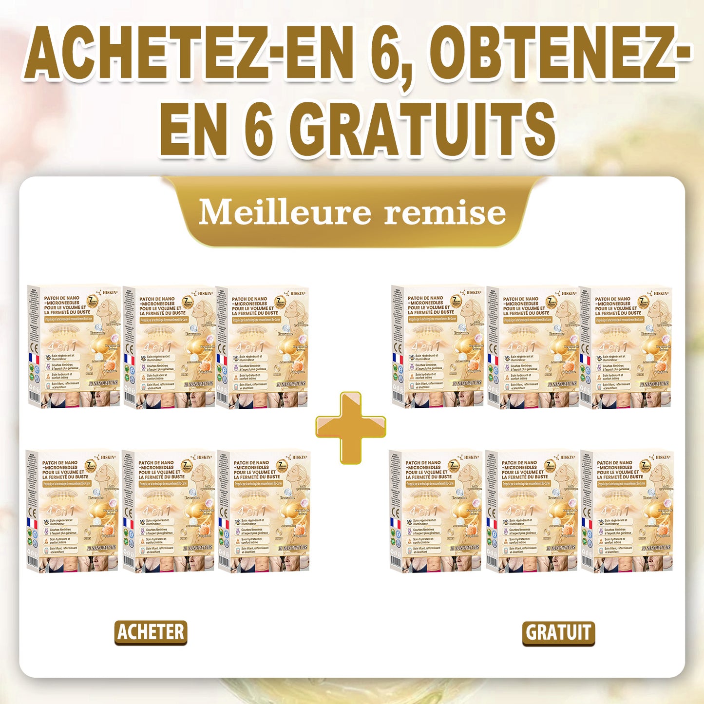 HISKIN® Patch à nano-microaiguilles pour le volume, le galbe et la fermeté de la poitrine – Formule Volufiline™ + Exosomes + Peptides de cuivre, enrichie par la technologie de renouvellement cellulaire